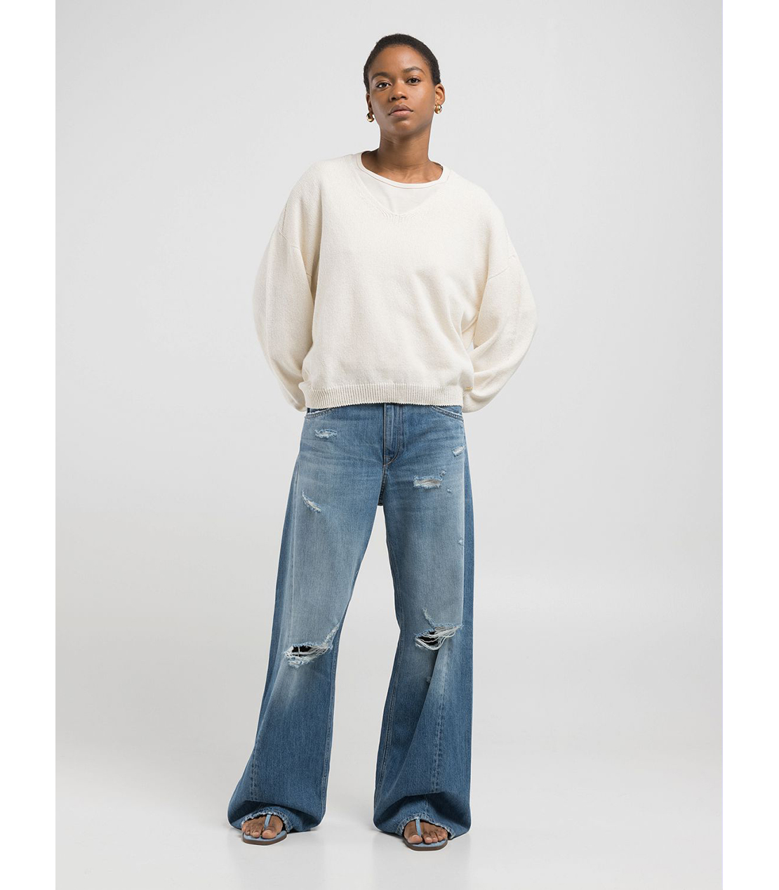 シームレスリサイクルコットンVネックニット 詳細画像 バターホワイト 3